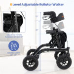 Outdoor Rolling Rollator Walker: 9.5" All-Terrain Wheels, 6-Level Adjustable (32"-37"), Foldable, Padded Seat, Storage Bag+Umbrella Holder - Image 3