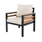 GO 4-Piece Outdoor Furniture Sofa Set for 5 People with Acacia Wood Armrests, Patio Conversation Set with Removable Cushion and Solid Wood Coffee Table for Garden,Beige - Image 3