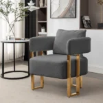 TS Modern decorative chair, living room side chair with gold metal legs, no wheels, suitable for dressing area, reception room, office,Teddy fleece upholstered metal foot sofas 2PCS Grey - Image 8