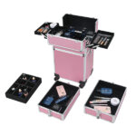 4 in 1 Aluminum Cosmetic Makeup Case Tattoo Box Pink - Image 25