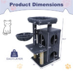 Dark Gray 33.5" Multi-Level Cat Tree with 2-Tier Condo, Sisal Scratching Posts & Anti-Toppling Device for Cats - Image 3