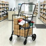 Heavy Duty Folding Grocery Cart, Jumbo Utility Cart with Double Baskets & 360° Wheels for Shopping & Laundry