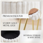 Faux Fur Storage Ottoman – Vanity Stool with Metal Legs & Anti-Slip Feet Footstool for Bedroom - Image 4