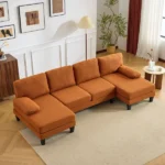 U-Shaped Convertible Sectional Sofa with 2 Chaise Lounges, 4-Seater Modular Couch with Removable & Washable Chenille Covers, 111.4" L x 48.4" D x 33.1" H L-Shaped Couches for Living Room Apartment, Heavy Duty Plastic Legs, Burnt Orange - Image 12