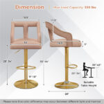 Luxury Dutch Velvet Bar Stools with Adjustable Height (25"-34"), Swivel Seat & Gold Metal Base - PINK - Image 3