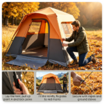 Orange Light-Blocking Outdoor Cabin Tent, Large 9x9ft Interior Windproof Rainfly Tent with Carry Bag Ground Stakes Ropes for Family Group Camping - Image 9
