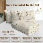 3 pcs Cherry Blossom Quilted Bedspread Set, Beige Floral Branch Print Quilt Set, Lightweight Reversible Coverlet with Pillow Shams, Japanese Sakura Bedding for Bedroom Decor temu can only be self-picked up - Image 7
