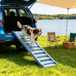 Gray Portable Dog Ramp – Foldable Stairs for Medium Small Dogs to Get on Car Truck SUV