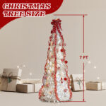 7 FT Fully Decorated Pre-lit Christmas Tree, Pop Up Artificial Xmas Tree with 170 Warm Lights and Red Ornaments for Home Office Store Holiday Deco, White - Image 8