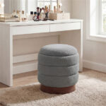 Round Rotating Storage Footstool with Solid Wood Frame, No Assembly Required Makeup Chair with 5.5 Gal Storage-Gray - Image 2