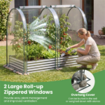 3-in-1 Raised Garden Bed with Greenhouse Cover 130 Gal Galvanized Metal Planter Box - Silver - Image 11