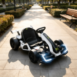 White 24V Electric Drift Go Kart, 7.5 MPH Max Speed, Adjustable Seat for Growing Kids, Slow Start for Smooth & Safe Rides - Image 6