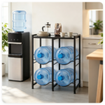 Vertical Stackable Water Jug Stand Holds Four 18.9L 5 Gallon Bottles, Multi-Functional Metal Water Bottle Organizer with Anti-Fall Top Shelf for Coffee Maker Kettle Storage - Image 3