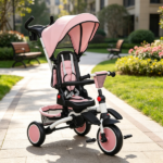 Pink 6-in-1 Convertible Kids Tricycle: 1-5Y Stroller Trike with Adjustable Push Handle, Removable Canopy & Reversible Seat