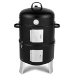 Vertical Steel Charcoal Smoker, Heavy Duty Double Layer Round BBQ Grill for Outdoor Cooking, Black - Image 2