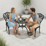 3 PCS Outdoor Bistro Set, All-Weather Cast Aluminum Butterfly Bistro Table and Chairs Set of 2, Patio Bistro Set for Backyard, Garden, Balcony Black - Image 8
