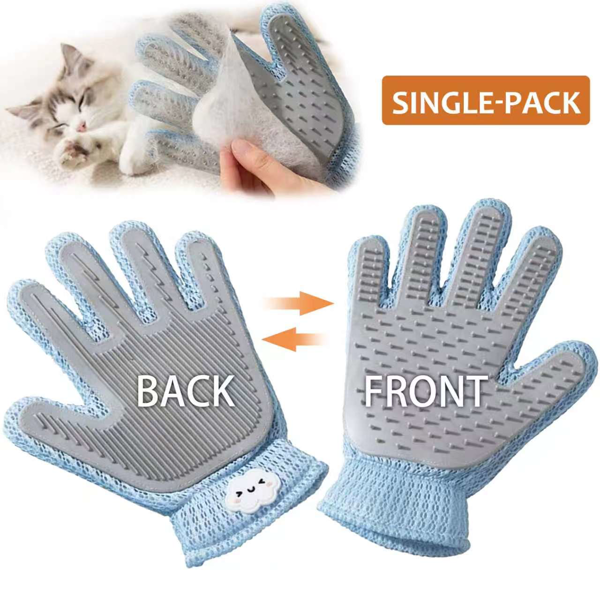 2-in-1 Pet Grooming Glove – Double-Sided Deshedding & Massage Brush for Cats/Dogs, Removes Loose Hair from Fur & Furniture, Ultra-Soft Easy-Clean Mitt single glove