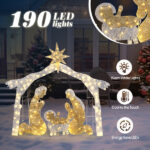 6ft Silver Roof 190LED Lights Nativity Scene Garden Jesus Decoration - Image 7