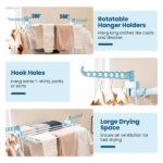 Blue 4-Tier Foldable Clothes Drying Rack with Wheels, Heavy Duty Metal Laundry Hanger Stand for Indoor Outdoor Use - Image 9