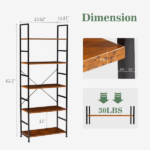 5-Tier Wooden Bookshelf with Adjustable Feet, Metal Frame, Waterproof and Scratch-Resistant Shelves, Rustic Brown (Shipment from Walmart) - Image 3