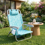 1 PCS Aluminum Beach Chair, 8.5 Inch Seat Height Teal Tribal Pattern, Adjustable Folding Chair with Headrest, Shoulder Strap, 2-in-1 Cup Holder Side Pocket, Back Cooler Bag, Integrated Oxford Fabric with Crossbar, 5 Positions Reclining Lounger, 63x109x84cm, Load Capacity 120KG - Image 23