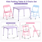 Kids Picnic Table and 2 Chairs Set, Foldable Table for Backyard, Camping and Crafts, Pastel - Image 2