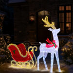 5ft Lighted Christmas Reindeer & Sleigh Outdoor Yard Decoration Set with LED Lights, Red & White - Image 5