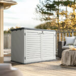 Outdoor Storage Shed, 34 Cu Ft Horizontal Outdoor Storage Cabinet, Lockable Outdoor Storage Box for Garbage Cans, Lawn Mower and Tools, Grey & White - Image 11