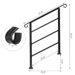 [Same Code 52168185 78675783]Handrails for Outdoor Steps, Wrought Iron Handrail Fits 1 or 3 Steps, Transitional Handrail with Installation Kit, Black - Image 2