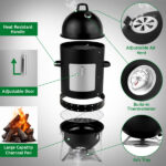 Vertical Steel Charcoal Smoker, Heavy Duty Three Layer Round BBQ Grill Smokey Mountain Cooker for Outdoor Cooking, Black SAME AS 60608693 - Image 10