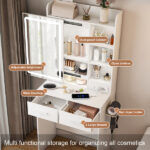 Small Makeup Vanity Desk with Mirror & Adjustable LED Lights,Built-in Power Outlet & Hidden Storage, Includes padded stool & Shelf,Space-Saving Dressing Table for Small Bedrooms,White - Image 5