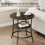 2-Tier Round Side Table Space-Saving End Table for Small Living Room & Bedroom Wood Grain Gray - Image 5