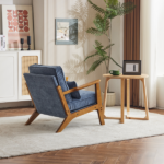 Mid-Century Oak Accent Chair - Deep Navy Blue Chenille Upholstered Single Lounge Chair, Sturdy Wood Frame Indoor Armchair (330LBS Weight Capacity) - Image 22