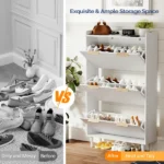 (Do Not Sale on Amazon) 3-Drawer Shoe Cabinet with Top Grille Panel MDF Door Panels with Thermoforming + Champagne Gold Door Seams and Handles + Conical White Solid Wood Legs for the Shoe Cabinet 31.61*9.45*52.95in White - Image 8