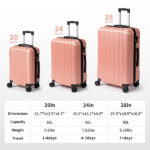 ABS Trolley Case 20in 24in 28in 3PCS Suitcase Set Vertical Striped Frosted Case Suitcase Rose Gold - Image 24