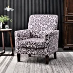 Patterned Polyester Blend Armchair, Solid Birch Wood Frame with Brown Tapered Legs, Foam Padded Accent Chair with Trim Detail for Living Room Office - Image 6