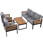 GO 4-Piece Outdoor Furniture Sofa Set for 5 People with Acacia Wood Armrests, Patio Conversation Set with Removable Cushion and Solid Wood Coffee Table for Garden, Grey - Image 7