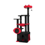 53" Large Cat Tree, Gothic Cat Tower with Padded Perch, Spacious Condo, Comfy Hammock, Scratching Post, Hanging Toy for Indoor Cats, Red & Black - Image 3