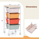 4-Drawer Rolling Storage Cart, Mobile Utility Organizer with MDF Wooden Top (Macaron) - Image 3