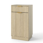 10-Gallon Woodgrain Tilt-Out Trash Can Cabinet with Wave-Textured Drawer & Pull-Out Bin - Multipurpose Kitchen/Bath Organizer in Oak Finish - Image 5