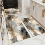 Three-piece kitchen rug set, non-slip and washable, abstract pattern kitchen hallway rug, soft and comfortable, suitable for sinks, floors, entrances, hallways and bathrooms.