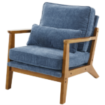 Mid-Century Oak Accent Chair - Deep Navy Blue Chenille Upholstered Single Lounge Chair, Sturdy Wood Frame Indoor Armchair (330LBS Weight Capacity) - Image 2