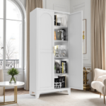 71'' 2 Shapely Doors Cabinet, Metal Storage Cabinet with Doors and Adjustable Shelves, for Bedroom, Living Room, Kitchen(White)-Does not support self pick up - Image 20