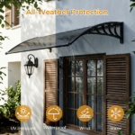 Awning for Door Entrance with Drainage Sink, 40x48 Inch Window Canopy Exterior, UV Rain Snow Protection for House Porch Patio Deck, Black Bracket & Brown Board - Image 5