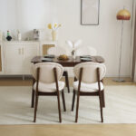Rubber wood soft bag deep walnut dining table and chair set 1 table 4 chairs beige cushion rectangular - Image 20