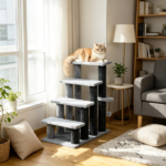 Cat Tree Tower with Cat Stair Steps, Scratching Post and Hanging Play Ball, for High Bed, Sofa, Indoor and Outdoor