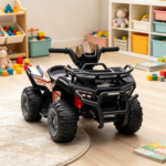 Black 6V Battery-Powered Kids ATV: Sturdy 4-Wheel Quad Ride-On Toy with Bright LED Headlights for Toddlers - Image 4