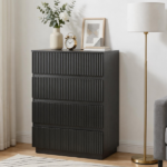 Handleless Grille-Finished 4-Drawer Bedside Table P2 Particleboard + MDF & Melamine Veneer + Thermoformed Drawer Dresser 23.62*14.96*30.71in Black - Image 16