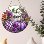 CIFbuy Handmade-Style 2D Flat Round Acrylic Wreath, "" Flat Round Acrylic Wreath, Acrylic Wreath, Purple Pumpkin Welcome Sign Wall Decor TikTok, TikTok, temu emu Self-pickup Logiecics - Image 5