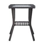 Outdoor Wicker Side Table, Rattan End Table with Glass Top, Patio Coffee Bistro Table for Indoor Garden Porch Balcony, Grey - Image 15